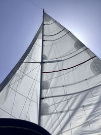 Low angle view of sailboat against clear sky