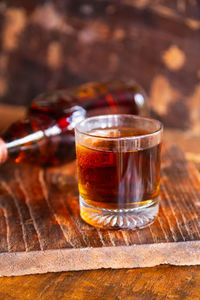 Close-up of tea in glass on table