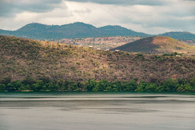 Scenic view of lake chala crater lake in kenya/tanzania border