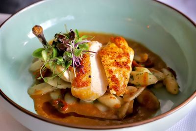 High angle view of meal served in plate