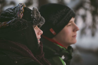Two teenage boys in winter scenery