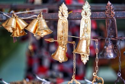 Close-up of decoration hanging at market stall