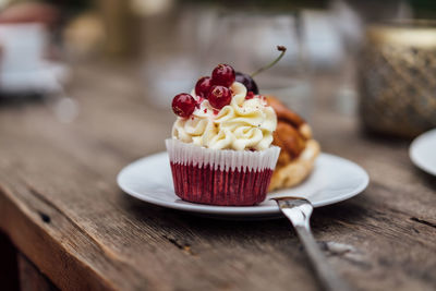 Close-up of cupcakes on table