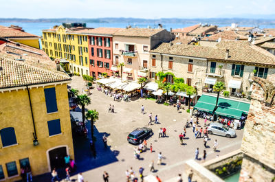 High angle view of buildings in city