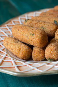 Vegetarian potato croquettes served in a serving dish