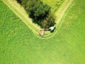 High angle view of man walking on field