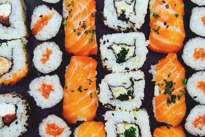 Full frame shot of sushi in plate