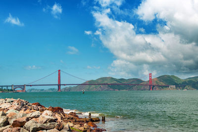 Golden gate bridge day landscape, san francisco. panoramic view of golden gate brige, san francisco.