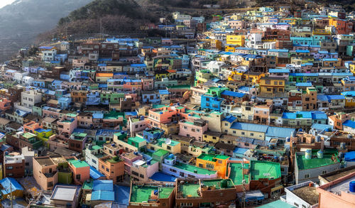 High angle view of buildings in city