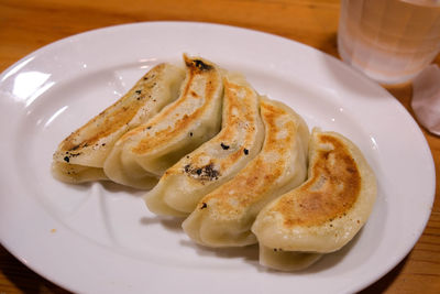 Close-up of gyoza food in plate