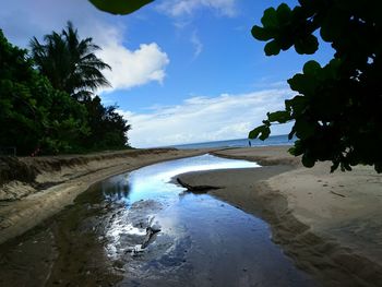 Scenic view of sea against cloudy sky