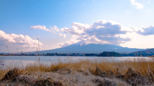 Scenic view of snowcapped mountains against sky