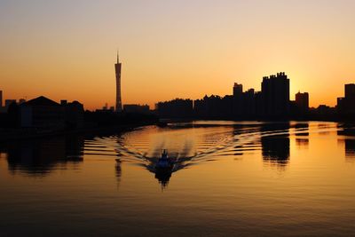 Scenic view of lake against sky during sunset