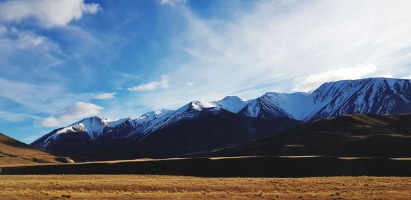 Scenic view of snowcapped mountains against sky