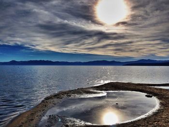 Scenic view of sea against cloudy sky