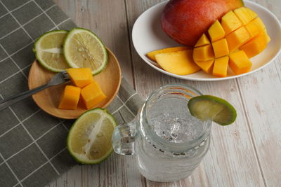 High angle view of fruits on table