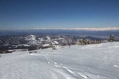 Snow covered landscape against sky