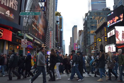 People walking on city street