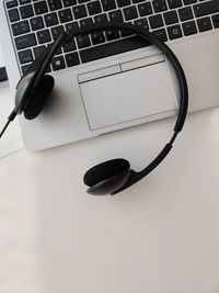 High angle view of laptop on table