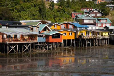 View of houses in sea