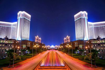 Light trails on road at night