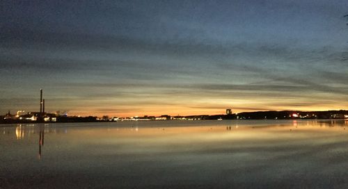 Reflection of clouds in water at dusk