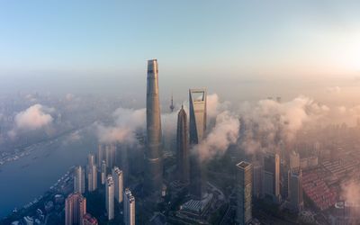 High angle view of buildings in city