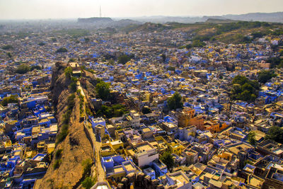 High angle view of buildings in city