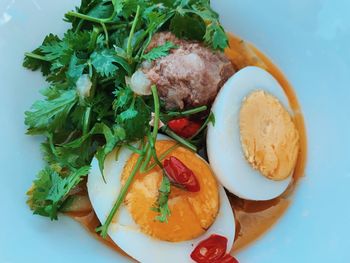 High angle view of breakfast served in plate