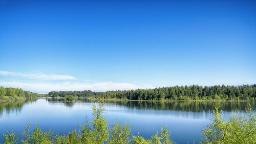 Scenic view of lake against blue sky