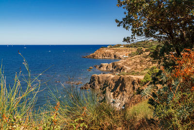 Scenic view of sea against clear sky