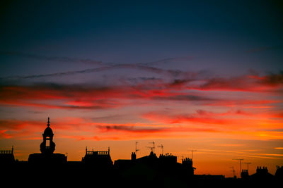 Silhouette of buildings against dramatic sky