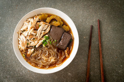 High angle view of food in bowl on table