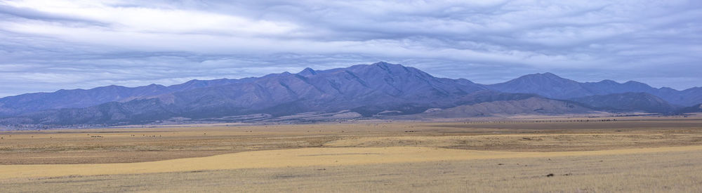 Scenic view of landscape and mountains against sky