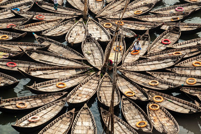 High angle view of fishing boat in river