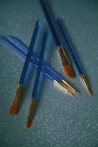 High angle view of colored pencils on table