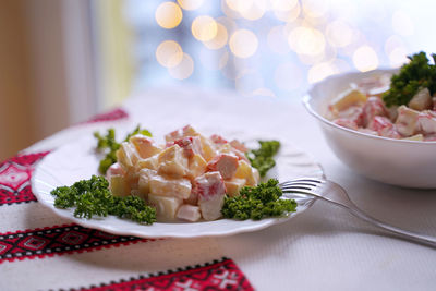 Close-up of food in plate on table