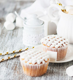 Close-up of cupcakes on table