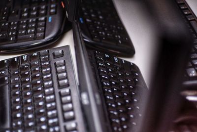 High angle view of laptop keyboard on table
