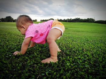 Cute girl on field