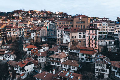 High angle view of townscape against sky