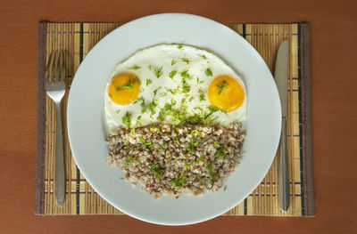 Directly above shot of breakfast served on table