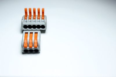 Close-up of dentures on white background