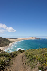 Scenic view of sea against blue sky