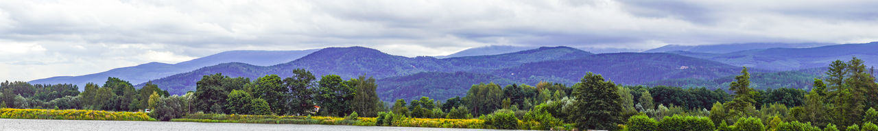 Panoramic view of mountains against cloudy sky