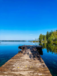 A wooden way leading to e blue lake in finland