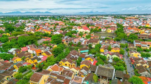 High angle view of townscape against sky