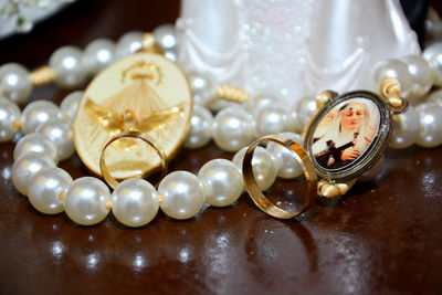 Close-up of pearl jewelry