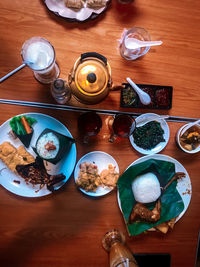 High angle view of food on table