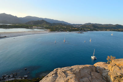 Scenic view of sea against clear blue sky